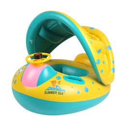 Sand Play Water Fun Baby Sunshade Swimming Ring Inflatable Pool Sheltered Pool Toy With Steering Wheel Safety Seat Baby Water Sports For Beach Sea 230626