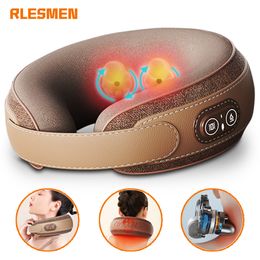 Massaging Neck Pillowws RLESMEN Massager Relaxation Kneading Heat Ushaped Travel Pillow Support Car Airport Office Home Electric Cervical 230627