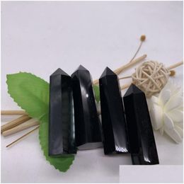 Arts And Crafts Natural Obsidian Quartz Black Crystal Tower Stone Mineral Chakra Healing Wandsreiki Energy Sixsided Point Magic Wand Dheh9