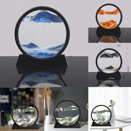 3D Quicksand Decor Painting Round Glass Moving Sand Picture Art In Motion Display Flowing Sand Frame Desktop Livingroom Decor