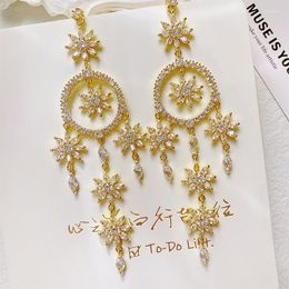 Stud Earrings 925 Luxurious Zircon Taseel Flowers Dangle For Women Fashion Geometry Round Long Drop Earring Female Party Fine Jewellery