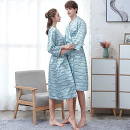 Women's Sleepwear Women's Couple Satin Blue Print Bathrobe Robe Nightgown Casual Rayon Pajama Kimono