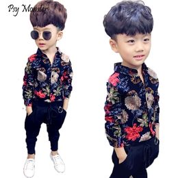 Family Matching Outfits Boys Children's Shirt Spring And Autumn Big Long Sleeve Kids Cotton Plaid Brushed Flower 230626