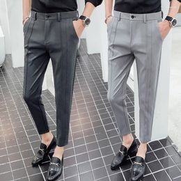 Men's Suits Men's British Style Summer Solid Business Casual Suit Pants Men Clothing Simple All Match Formal Wear Office Trousers