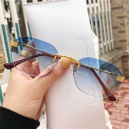 Brand sunglasses Frameless Gold Metal Ladies Sunglasses Rimless Gradient Lens Blue Fashion Sun Glasses For Men Uv400 Summer