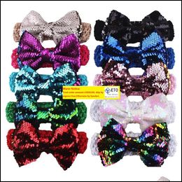 Headbands Jewellery Glitter DoubleSide Sequin Bows Bow Head Wrap Turban Knitted Headband For Kids Party Accessories Drop Delivery 2021 P