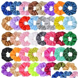 Hair Accessories 40 Colours Satin Band Scrunchies Girls Ponytail Holder Tie Fashion Ring Stretchy Elastic Rope Xmas Gifts Drop Delive Dhwcg