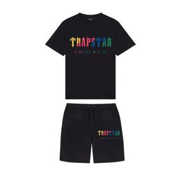 2023 Summer New Trapstar London Street Shooter Short-sleeved t Shirt Suit Black Men's Crew Neck T-shirt Shorts Fashion Casual4aqm