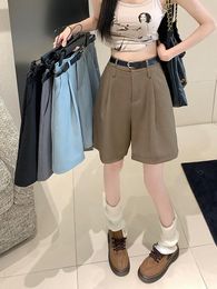 Women's Shorts 4Colors S-XL Korean Office Suits For Women High Waist Knee-length Woman 2023 Summer Casual Female Belt (77108