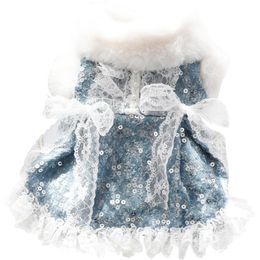 Dresses Pet Princess Dress Autumn Winter Warm Skirt Small Dog Fashion Wool Coat Cat Sweet Lace Sweater Puppy Jacket Chihuahua Poodle