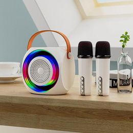 Microphones M9 Mini Karaoke Machine RGB LED Light With Microphone Wireless Speaker Subwoofer Bluetooth-Compatible Kids Birthday Gifts