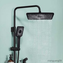 Bathroom Shower Heads Rainfall Square Shower Set Showerhead Large Head Black Rain Waterfall For Bath Bathroom Accessories R230627