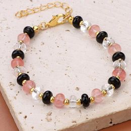 Charm Bracelets Wholesale Natural Red Watermelon Stone Bracelet Wheel Shape Crystals Beads Gold Colour Small Spacer Bead Bangle