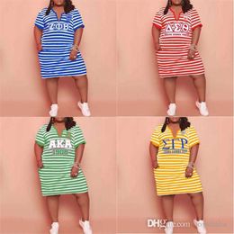 Plus Sizes S-5XL Women Dresses Designer 2023 New Skirt Summer Ladies Striped V-neck Letters Printed Dress 5 Colours