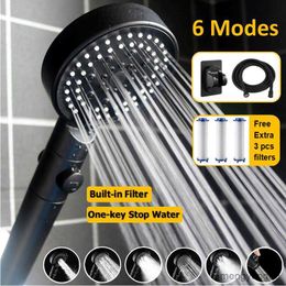 Bathroom Shower Heads High Pressure Shower Head Black Mode Water Saving Shower Stop Water Massage Rainfall Filter Shower Head Bathroom Accessories R230627