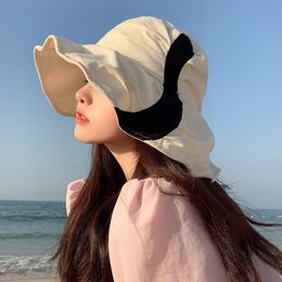 Japanese Designer Bucket Hat Wrinkled Texture Contrast Colour Big Brim Fisherman Cap Korean Version Summer Sunshade Women's Hats