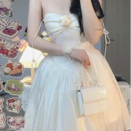 Summer Sexy Fairy Dres Sweet Elegant Backless Mini Dresses Chic Korean Strapless High Waist Party Casual Dress 220526