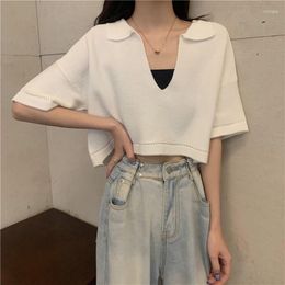 Women's T Shirts V-neck Crop Top Female T-shirt Knitted Fabric Women T-shirts Woman Summer 2023 Friends Cute Clothes Women's Elegant