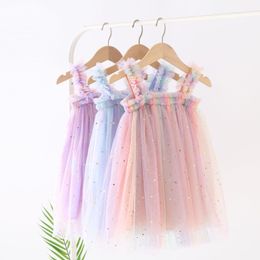 Girl's Dresses Baby Girl Dress Rainbow Colorful Summer Toddler Kids Suspenders Tutu Children Birthday Princess 230626