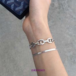 Designer H home Bracelets for women 925 Sterling Silver Korean Solid All Body Brand Net Red Pig Nose Oval Letter Open Bracelet Heavy Industry With Gift Box LOW2