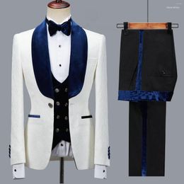 Men's Suits Men's Navy Blue Velvet Men Slim Fit Male Fashion Elegant Wedding Groom Tuxedos Codtume Homme Mariage 3PCS(Blazer Pants