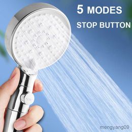 Bathroom Shower Heads Modes Adjustable Shower Head High Pressure Water Saving Black Shower with Stop Button Showerhead Bathroom Accessories R230627