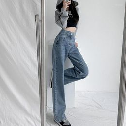 Women's Jeans Fashion Gothic High Waist Female Harajuku Y2K Streetwear Straight Trousers Women Chic Wide Leg Denim Pants Trouses A227