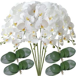 Decorative Flowers Wreaths 32" Artificial Butterfly Orchid Fake Phalaenopsis Flowers 6 Pcs Artificial Orchid Stem Plants for Wedding Home Decoration 230626