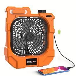 USB Rechargeable Camping Tent Fan, 10400mAh Battery Powered, LED Light And 270° Automatic Rotation, Portable Camping Fan, Suitable