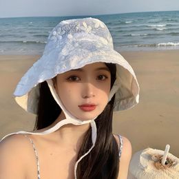 2022 Fairy Cap Lace Bow Strap Big Brim Fisherman Caps Spring and Summer Sunscreen Bucket Hat Sunshade Japanese Women's Hats