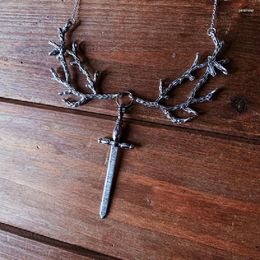 Chains Gothic Branches &Dagger Forest Witch Pendant Necklace Punk Fashion Charm Jewellery For Women Gifts