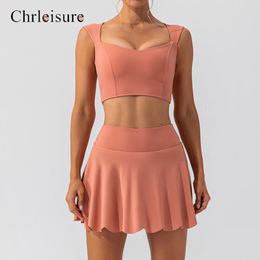 Two Piece Dress CHRLEISURE Naked Feeling Workout Set Quick Drying Short Skirt for Dancing Solid Sports Suit Camisole 230627
