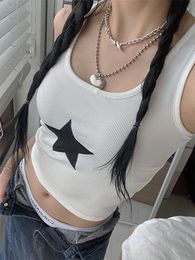 Women's Tanks Camis High Street Harajuku Retro Alphabet Stars Fashion Goth Print O Neck Short Sleeve crop Top Short Navel Sexy Top Women Y2K clothes 230627