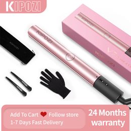 Hair Straighteners KIPOZI V7 Pro Hair Straightener Curler 2 in 1 Dual Voltage Straighteners For Salon Auto Shut Off Flat Iron Rose Gold 230626