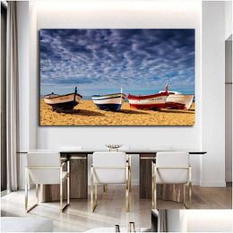 Paintings Modern Large Size Landscape Poster Wall Art Canvas Painting Boat Beach Picture Hd Printing For Living Room Bedroom Decorat Dhvq0