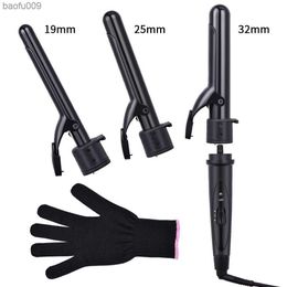 3 In 1 Professional Ceramic Curling Iron Interchangeable Hair Curler waver LED display Curling Wand roller With Resistant Glove