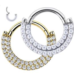 Nipple Rings G23 Ear Cartilage Earring Earlobe Piercing Two Rows CZ Zircon Paved Nose Hoops Lip Clicke Ring Jewellery 230626