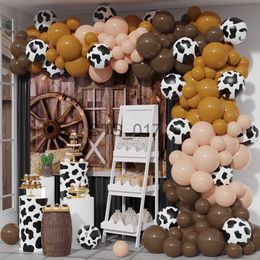 Hangers Racks 127pcs Farm Party Cow Theme Balloon Arch Garland Kit Coffee Khaki Latex Balloons for CowBoy CowGirl Party Baby Shower Decoration x0710