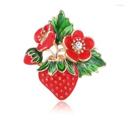Brooches Enamel Strawberry Red Flower Fruit Brooch Pins Women Silk Scarf Buckle Clothing DIY Hat Bag Accessories