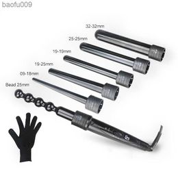 6 In 1 Professional Ceramic Curling Iron Interchangeable Hair Curler waver LED display Curling Wand roller With Resistant Glove L230520