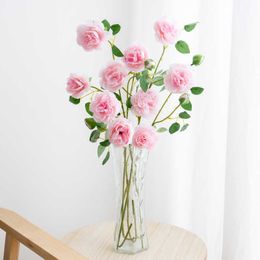 Dried Flowers 3pcs Long Branches Peony Artificial Rose Pink Wedding Party Table Decoration Home Living Room Garden Silk Arrangement