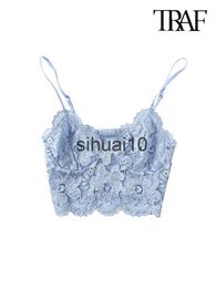 Women's T-Shirt TRAF Women Sexy Fashion Lace Bralette Cropped Tank Top Vintage Backless Adjustable Thin Strap Female Camis Chic Tops J230627