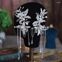 Hair Clips Himstory Fashion White Leaf With Tassael Ear Clip Earrings For Women Girls WEdding Bridal Party Jewelries