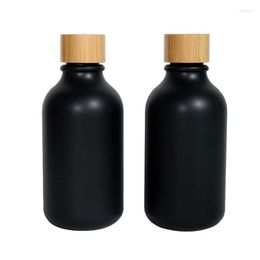 Storage Bottles Bamboo Wooden Lid Matte Black PET Plastic Bottle Shampoo Refillable Vials 300ML Empty Cosmetic Toner Inner Plug 10pieces
