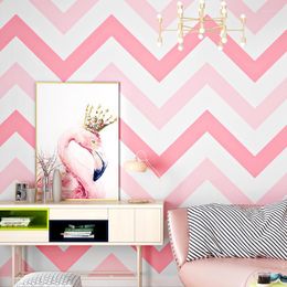 Wallpapers Gradient Pink Horizontal Striped Wallpaper Wave Pattern Wall Paper For Girl's Room Living Clothes Store Papel De Parede