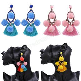 Colourful Tassels Earrings Plush Ball Decorative Dangles Earring Party Prom Bohemian Jewellery Accessories