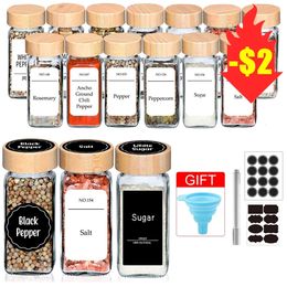 Kitchen Storage Organisation Glass Spice Jar with Bamboo Lids Salt and Pepper Shakers Seasoning Jars Organiser 120ml Set 5 9 13Pcs 230627