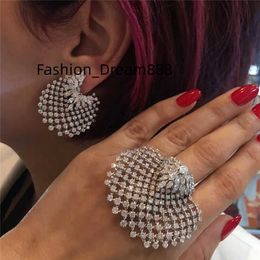 Kaimei 2018 new best sellers luxury elegant exaggerated big wedding full diamond silver ear ring earrings Jewellery set