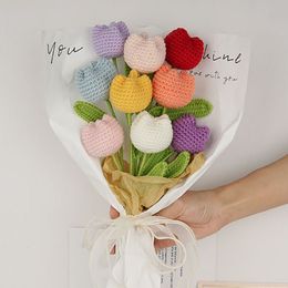 Dried Flowers A bunch Hand-Woven Artificial Crochet Boutique Bouquet Handmade Sweet Different Decorating Flower wedding decoration 230627