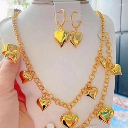 Necklace Earrings Set Luxury Ethnic Style Gold Colour Love Shape Earring Ring Bracelet Wedding Jewellery Bride Gift